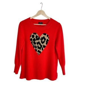 J.Crew 100% Cashmere Leopard Print Heart Red Sweater Medium